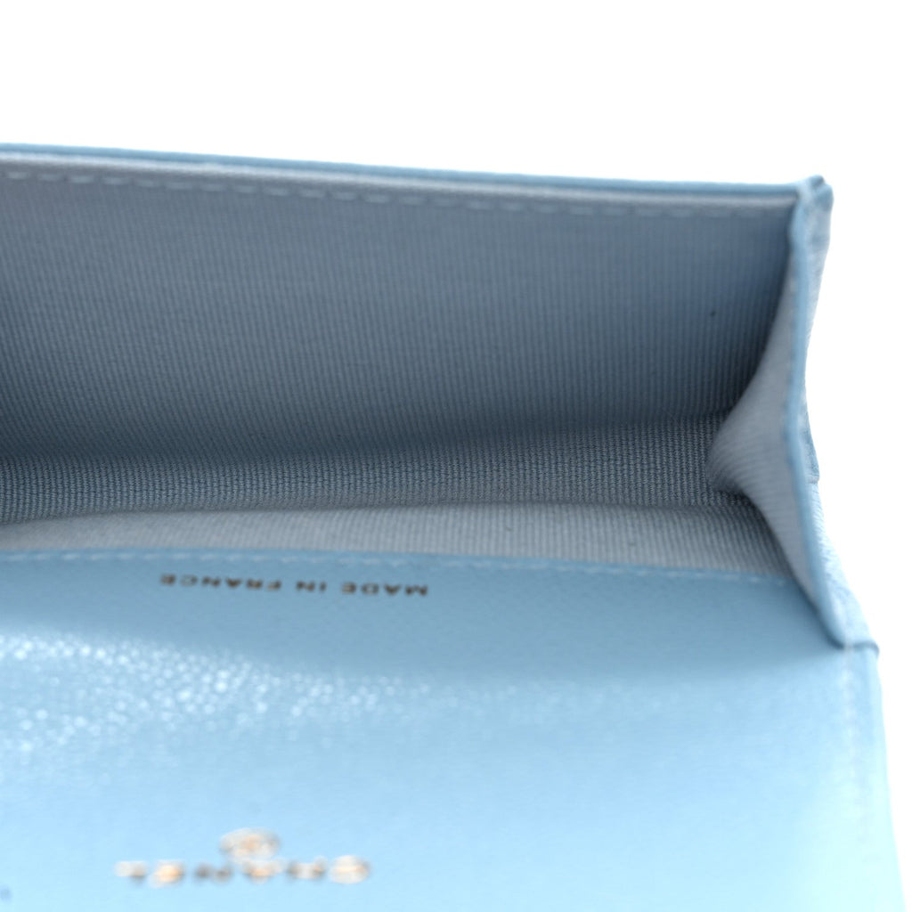 Caviar Quilted Flap Card Holder Wallet Light Blue