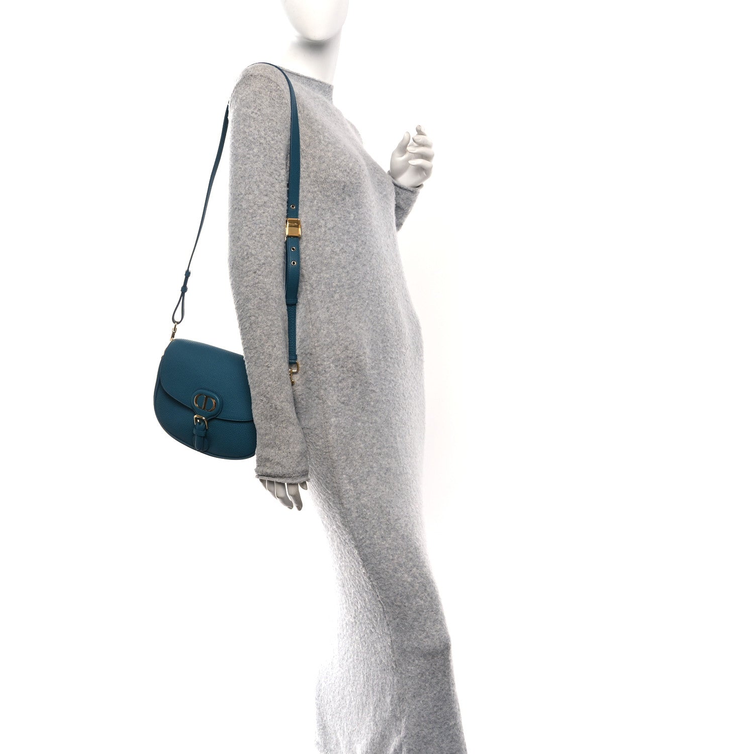 Christian Dior Grained Calfskin Medium Bobby Flap Steel Blue