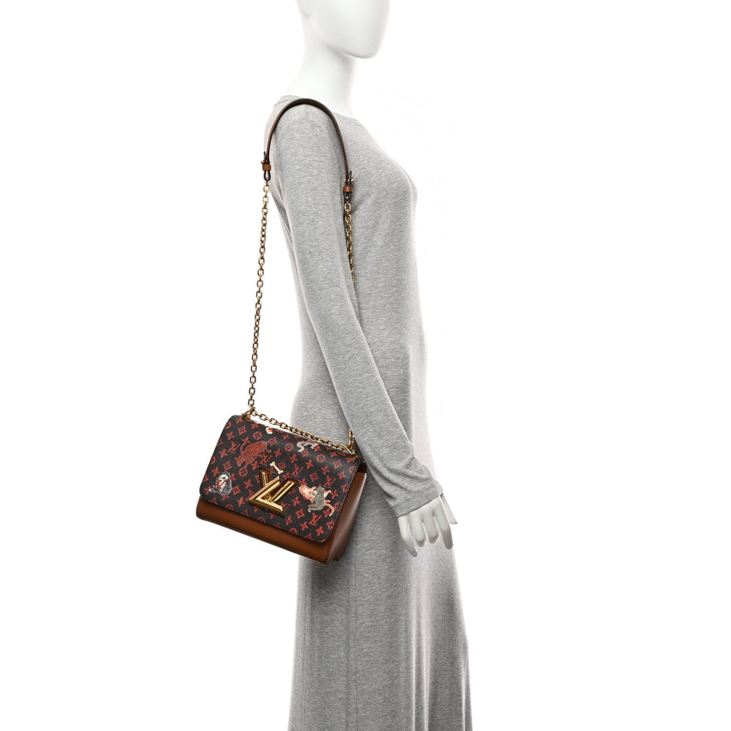 Louis Vuitton Calfskin Catogram Twist Shoulder Bag MM Marron