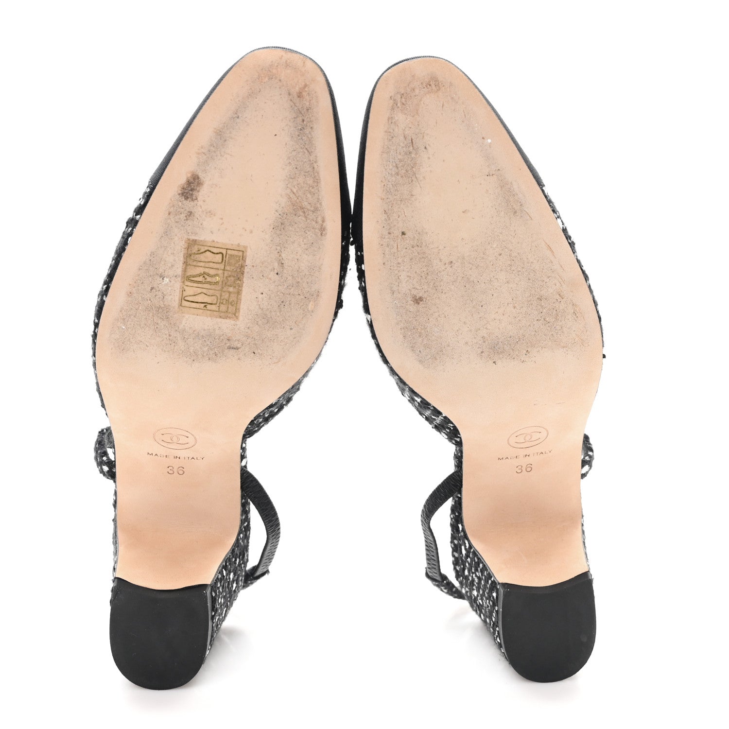 Chanel Tweed Polkadot Grosgrain Cap Toe CC Slingback Pumps 36 Black White Silver
