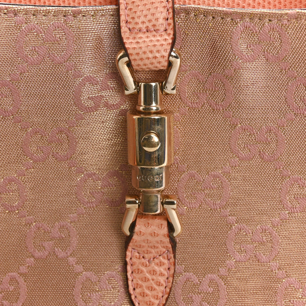 Gucci Metallic Monogram Lizard Jackie O Hobo Pink