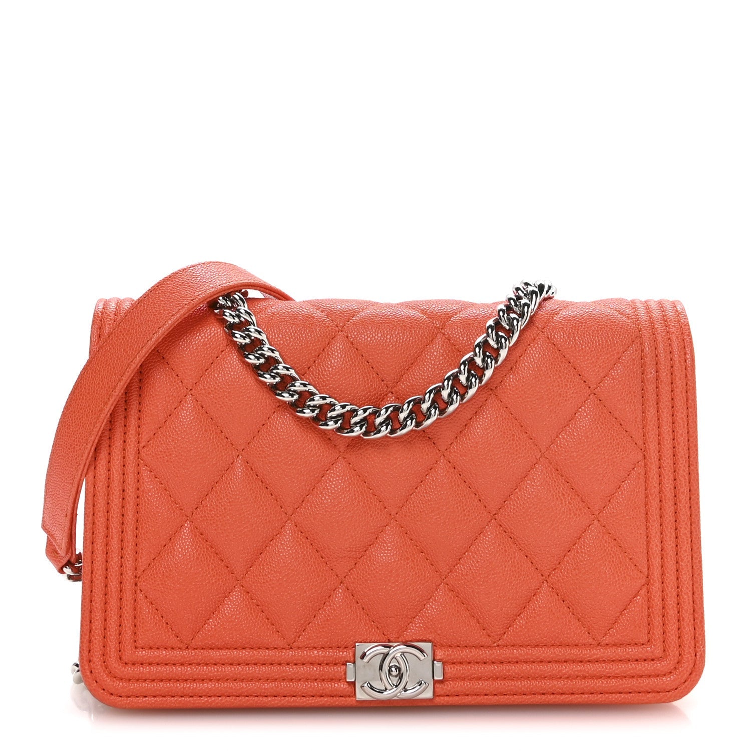 Chanel Caviar Quilted Boy Wallet On Chain WOC Orange