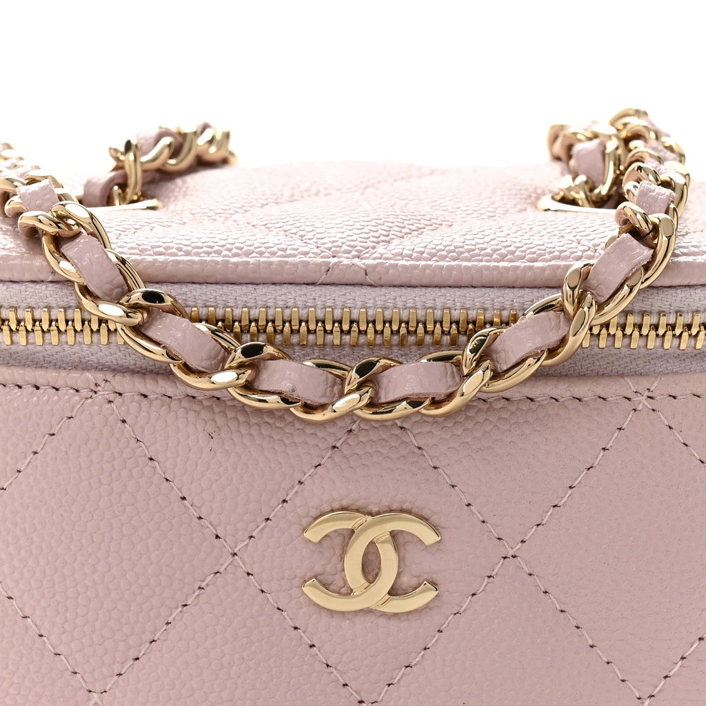 Chanel Caviar Quilted Mini Vanity Case With Chain Light Pink