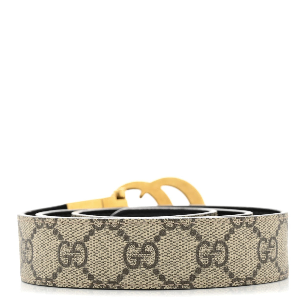 Gucci GG Supreme Monogram Plutone Calfskin Double G Reversible 75 30 Belt Beige Ebony New Acero