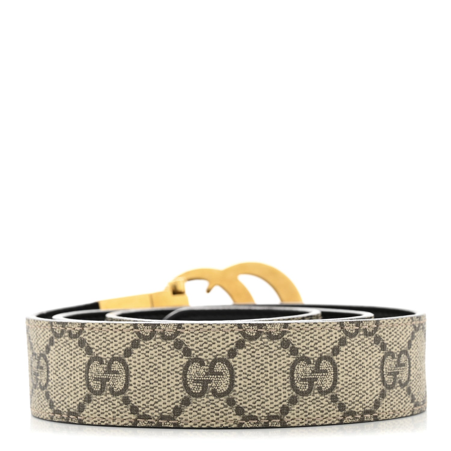 Gucci GG Supreme Monogram Plutone Calfskin Double G Reversible 75 30 Belt Beige Ebony New Acero