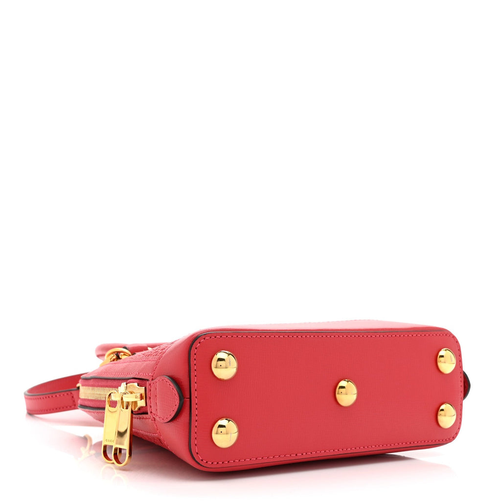 Gucci Straw Azalea Calfskin Woven Mini Horsebit 1955 Top Handle Bag Coral Wave Black