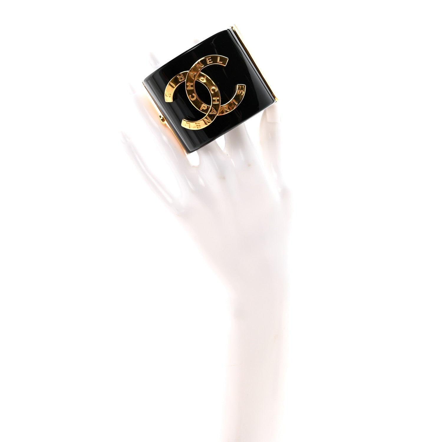 Resin CC Paris Button Cuff Bracelet Black Gold