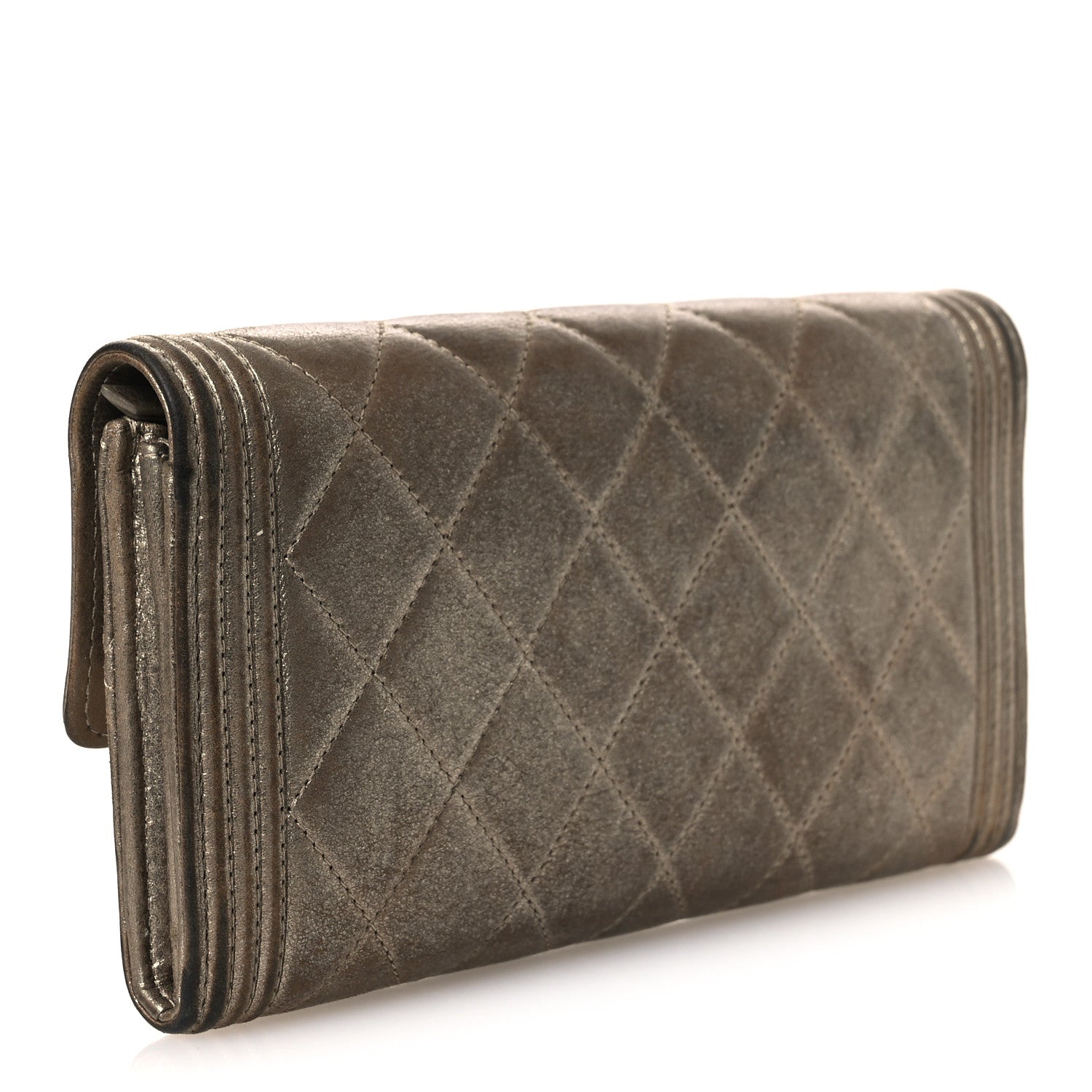 Iridescent Calfskin Quilted Boy Flap Wallet Dark Gold