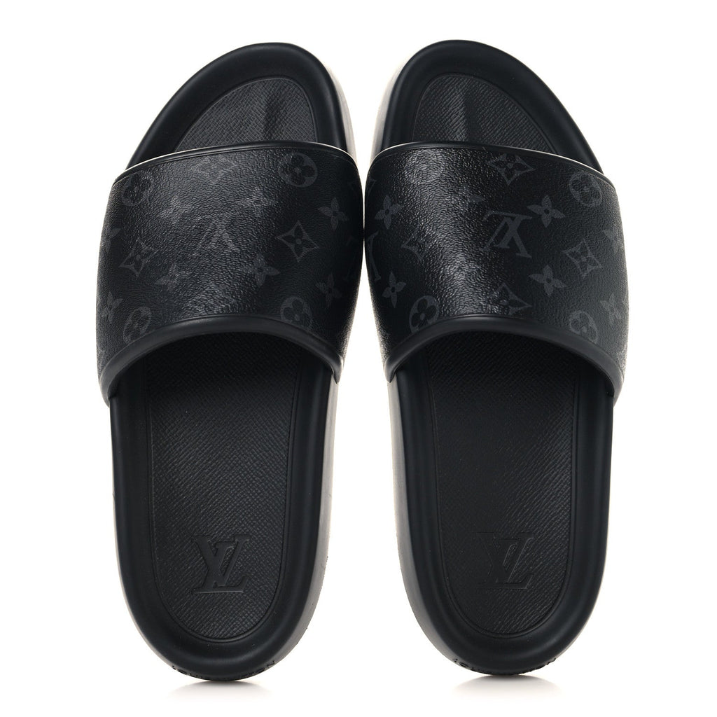 Louis Vuitton Rubber Monogram Eclipse Mens Waterfront Mules 12 Black