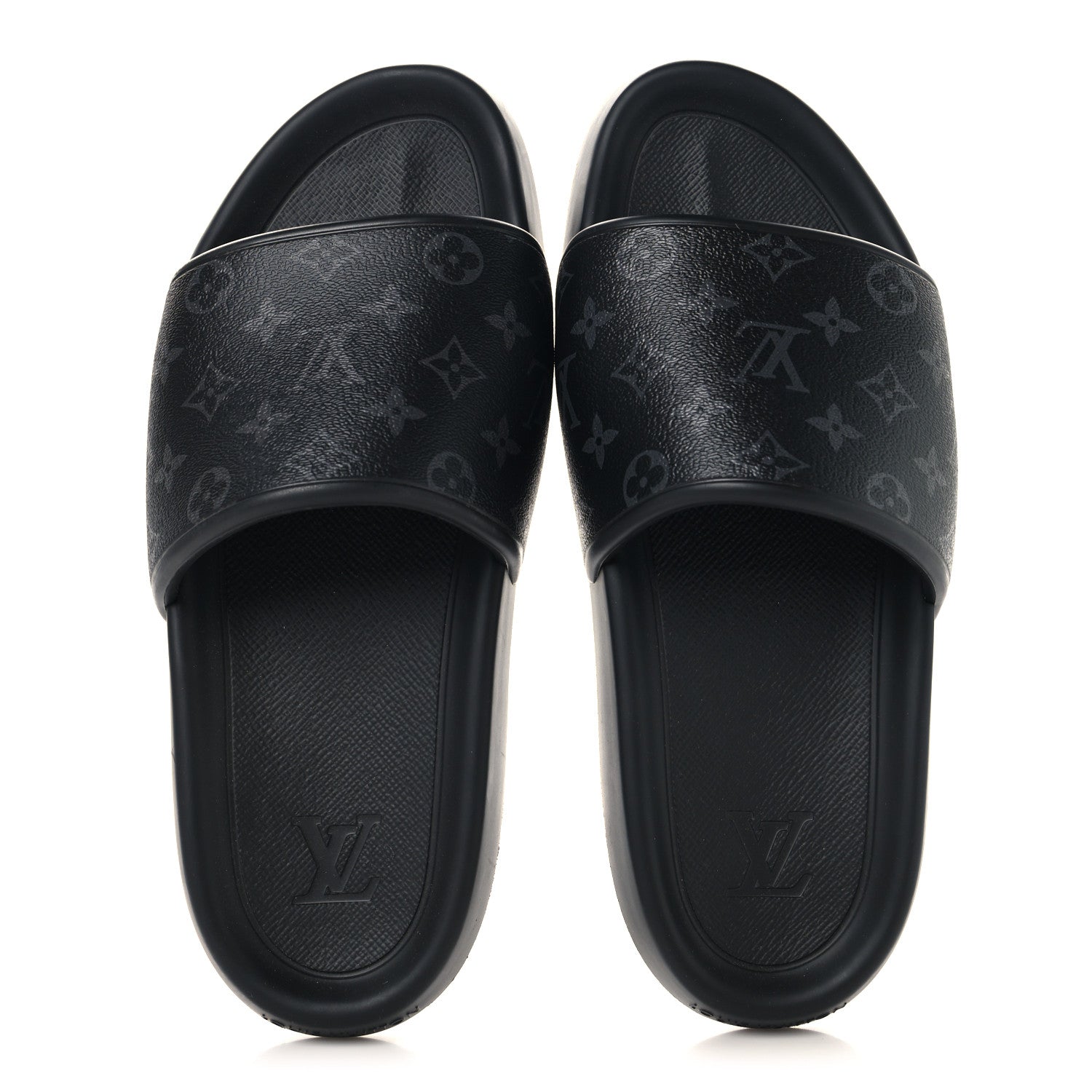 Louis Vuitton Rubber Monogram Eclipse Mens Waterfront Mules 12 Black