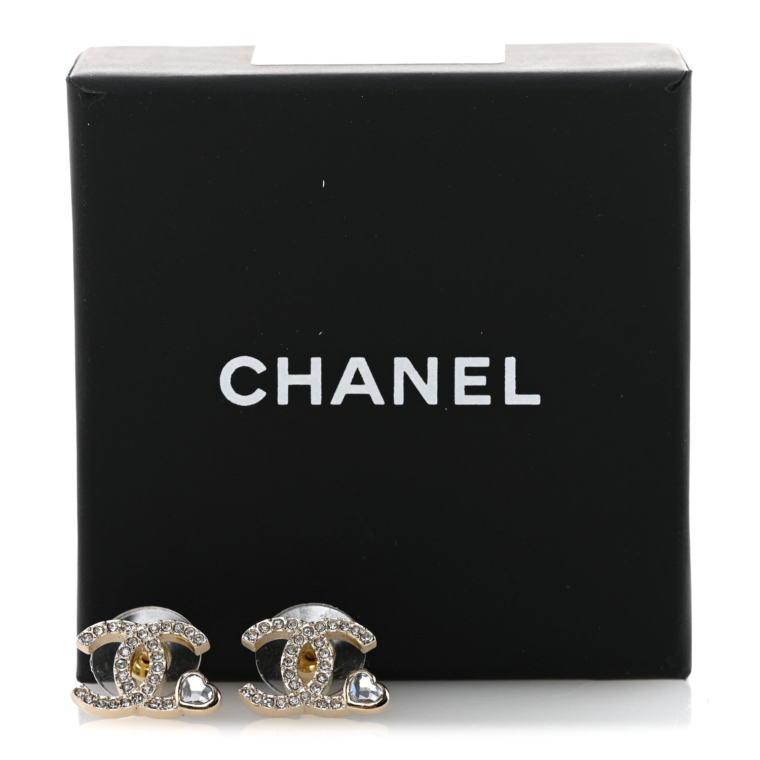 Metal Crystal CC Heart Earrings Light Gold