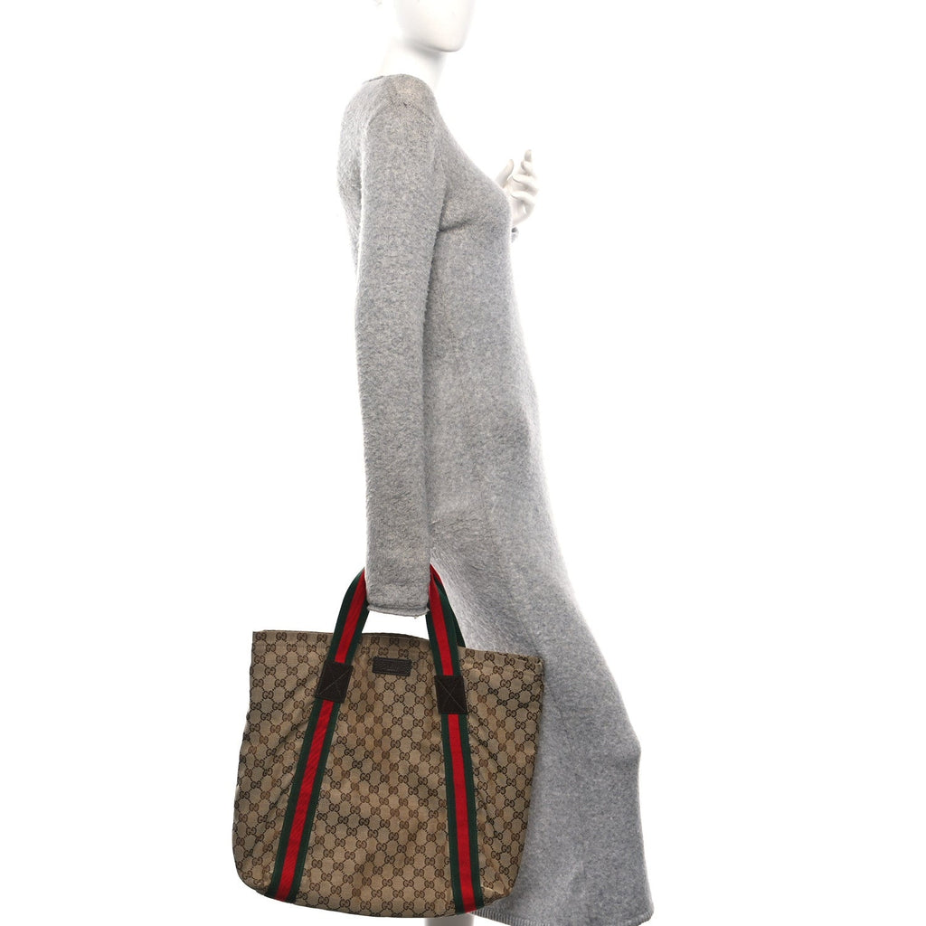 Gucci GG Monogram Medium Web Handle Vertical Tote Dark Brown