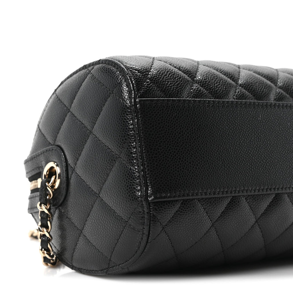 Chanel Caviar Quilted Barrel Clutch With Chain Black