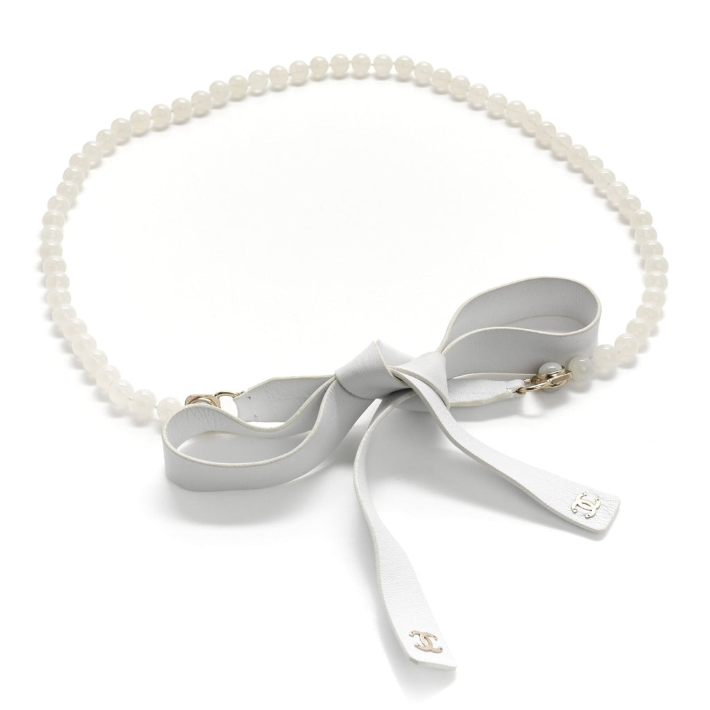 Beaded Calfskin CC Belt White