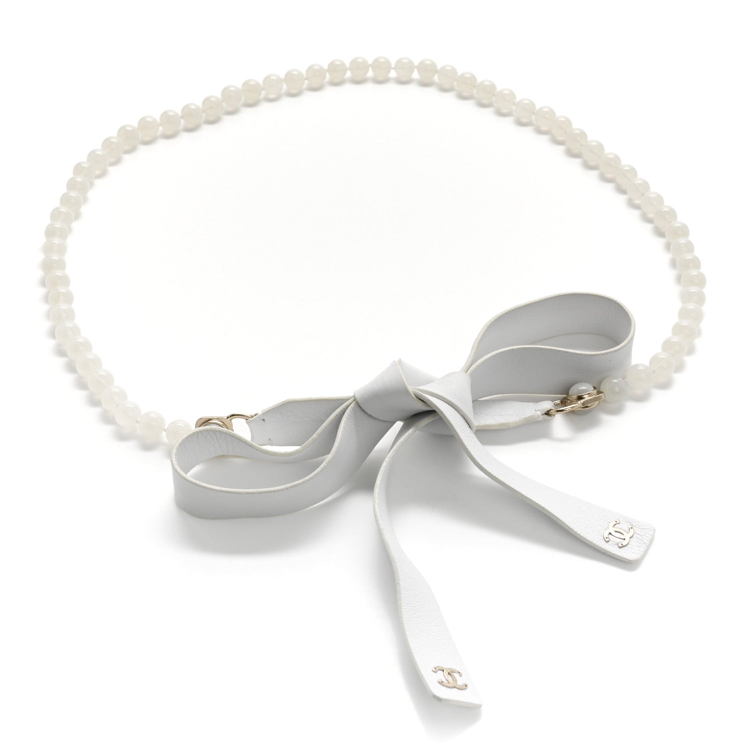 Beaded Calfskin CC Belt White