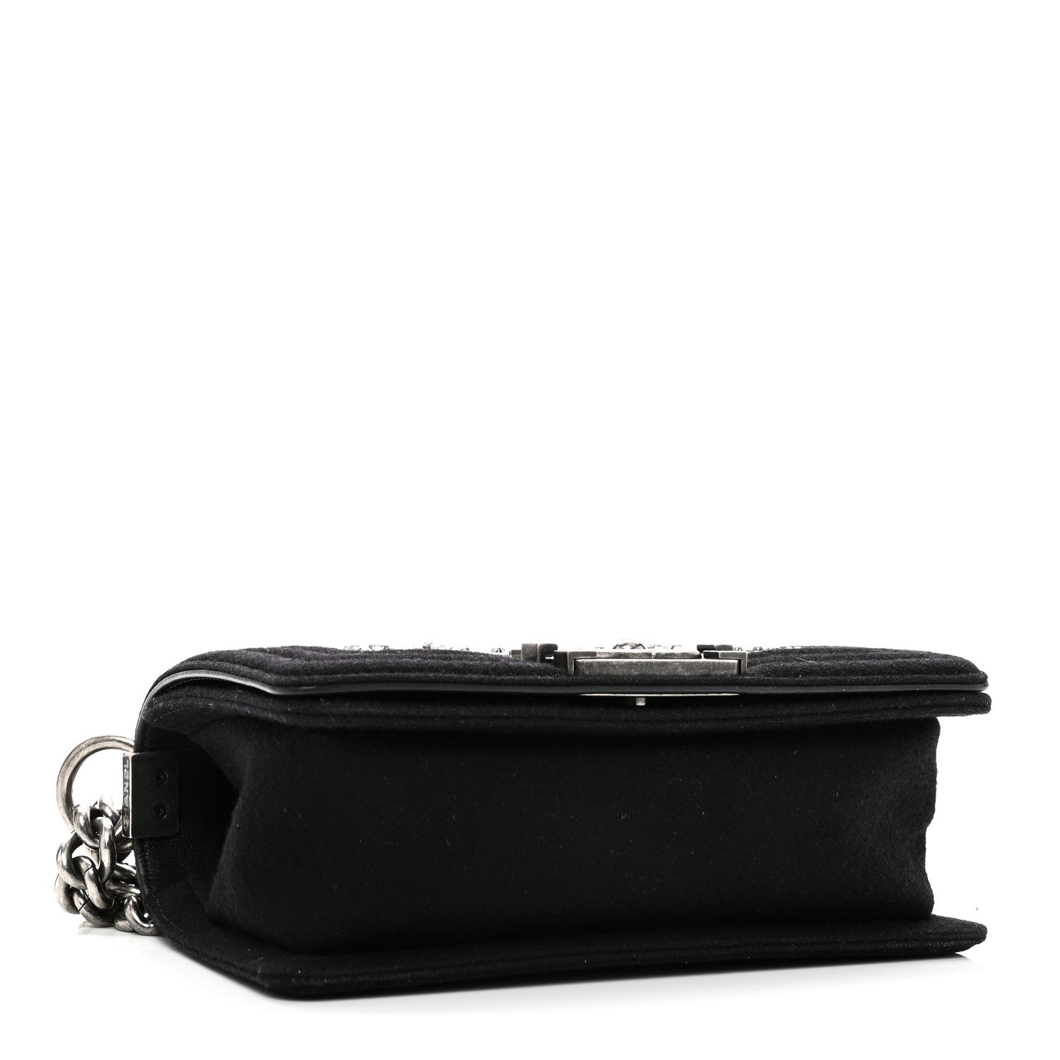 Chanel Wool Felt Embellished Small Boy Flap Black