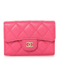 Caviar Quilted Flap Card Holder Wallet Pink