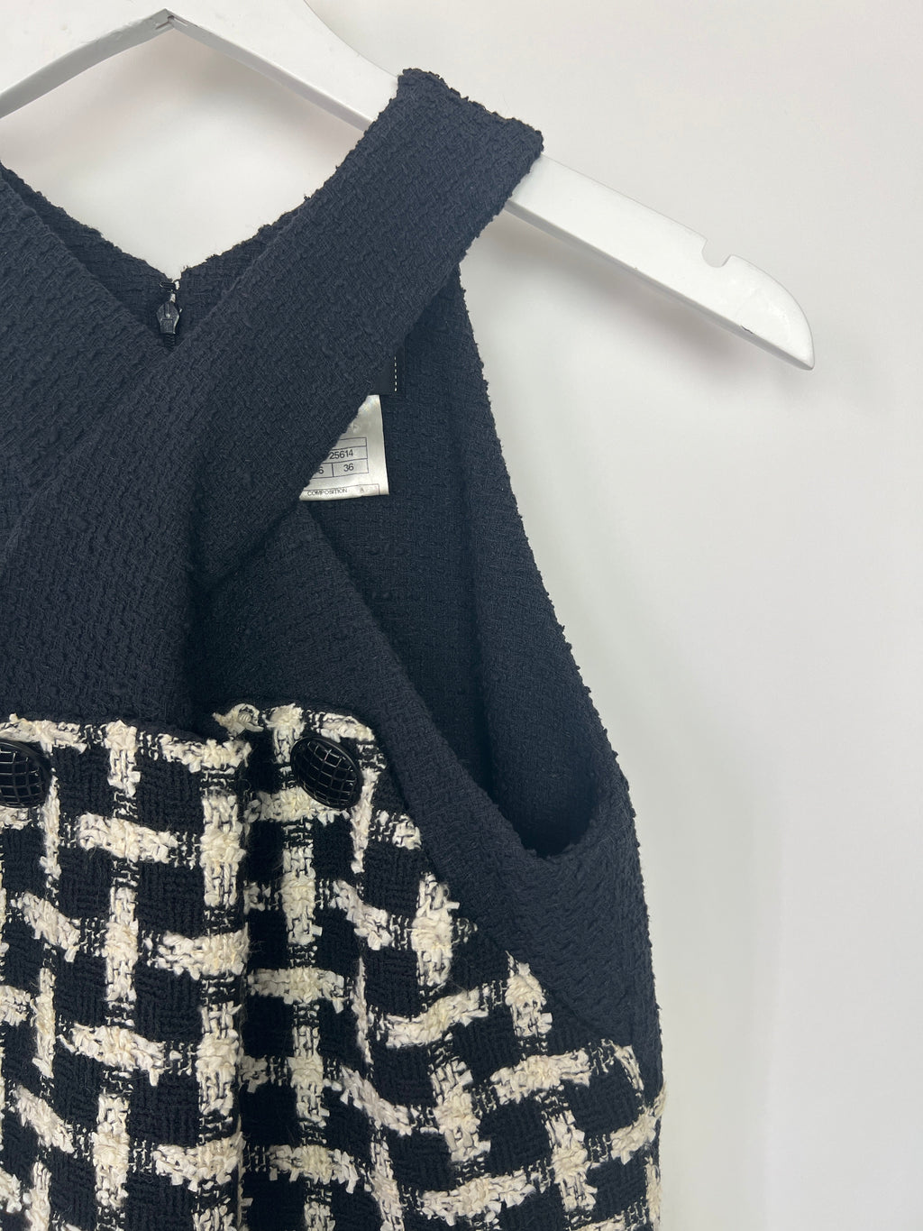Chanel 09P Black, White Check Halter-Neck Detail Sleeveless Tweed Dress Size FR 36 (UK 8)