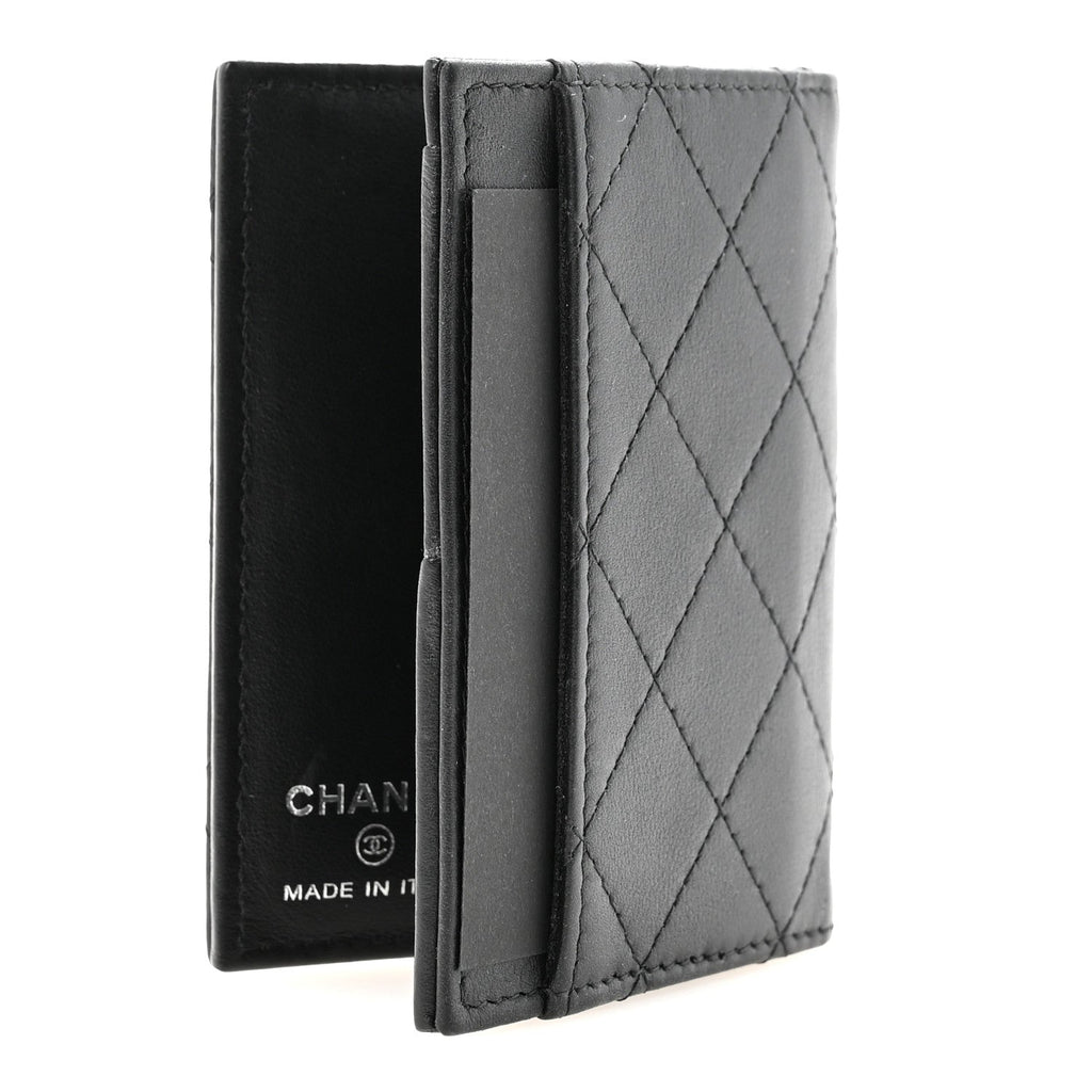 Calfskin Quilted Card Holder Wallet So Black