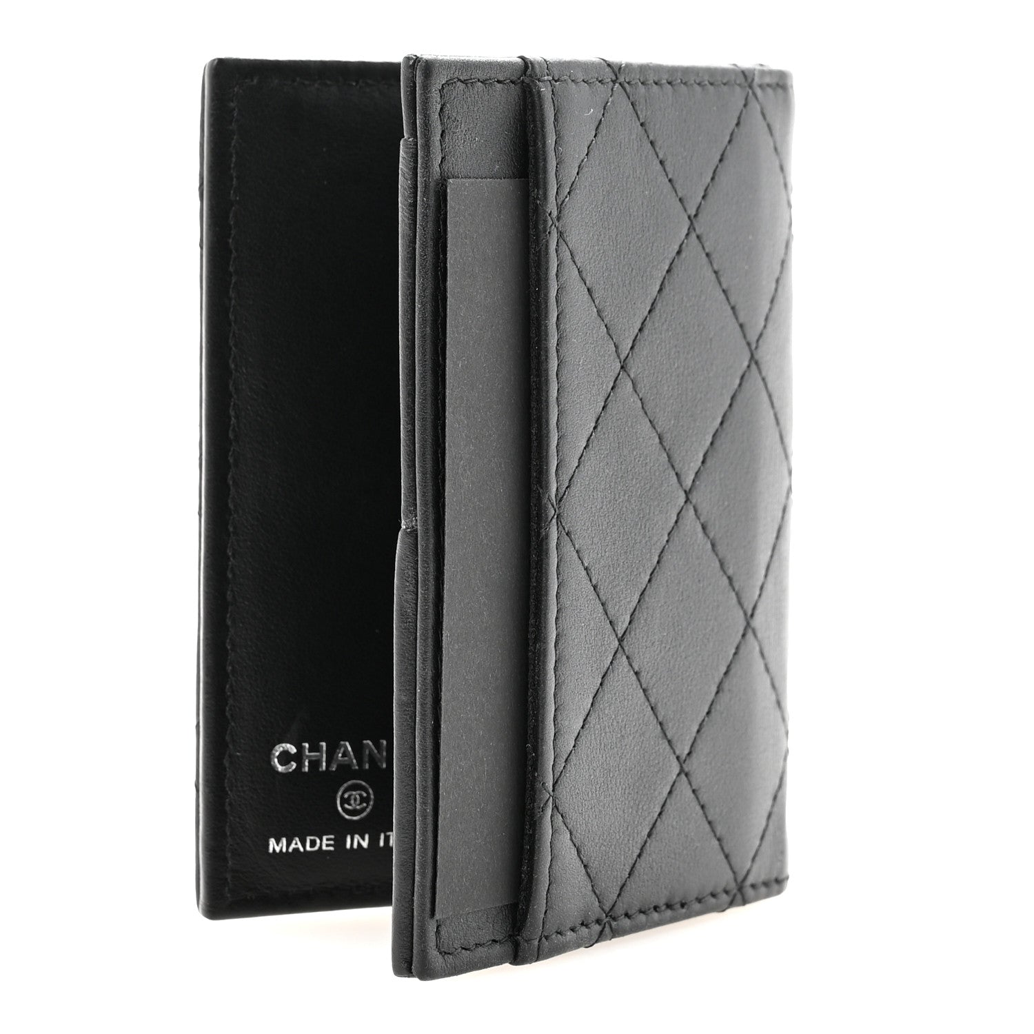 Calfskin Quilted Card Holder Wallet So Black