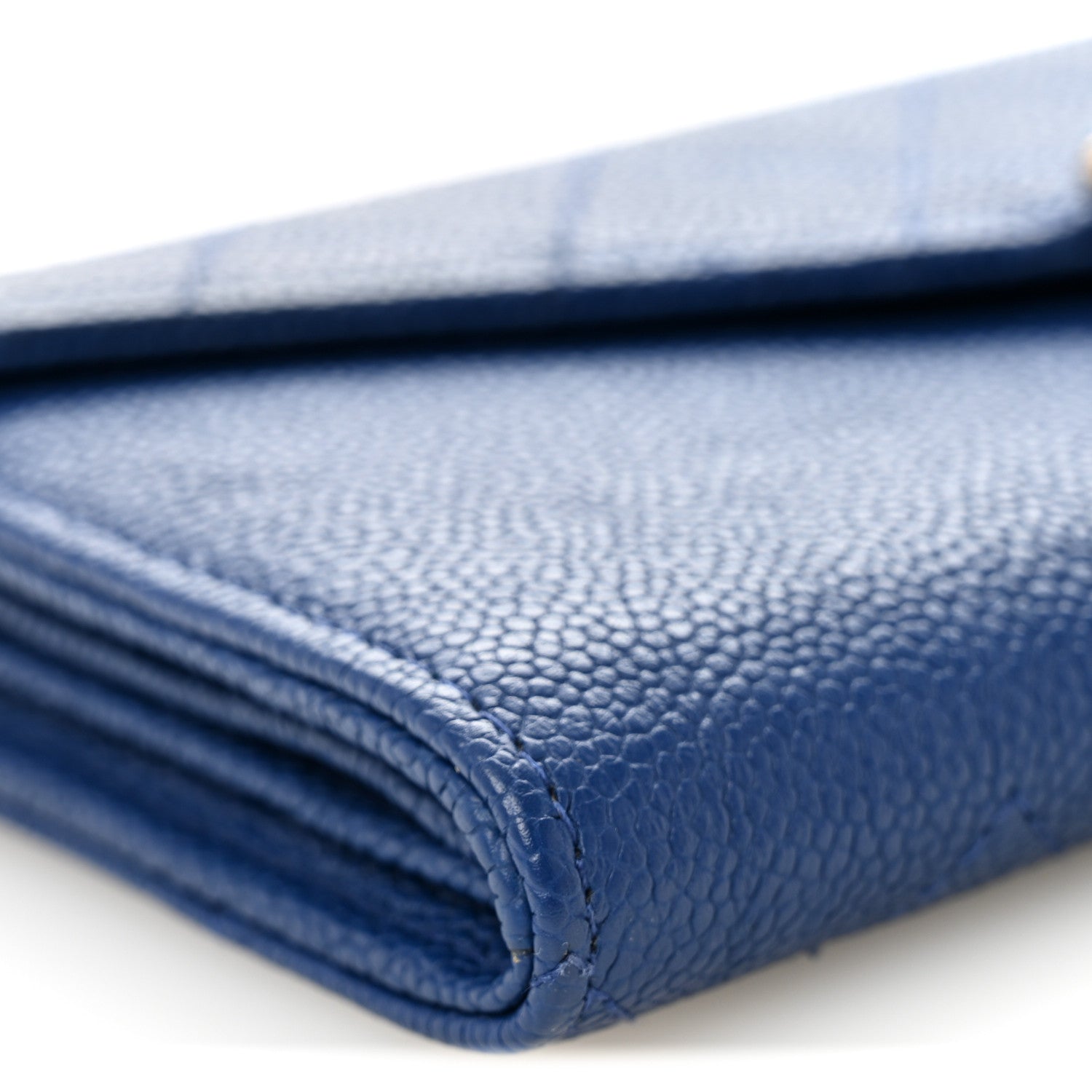 Caviar Quilted CC Box Gusset Flap Wallet Blue