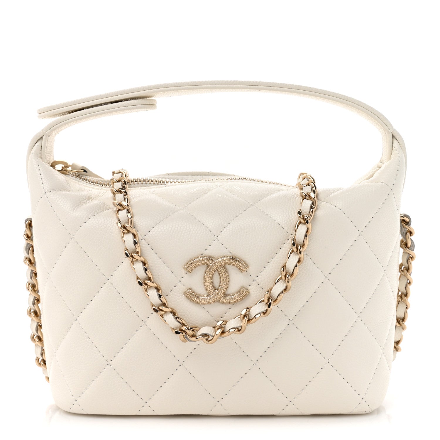 Chanel Caviar Quilted Hobo Clutch With Chain White