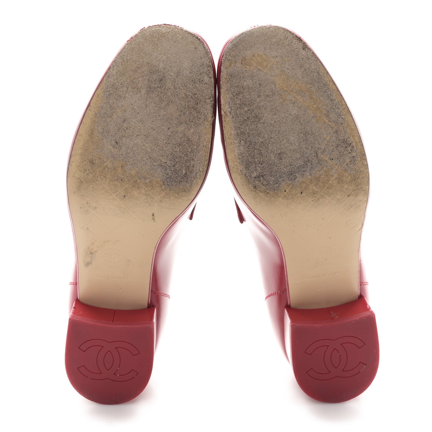 Chanel Shiny Calfskin Logo Loafers 36.5 Red