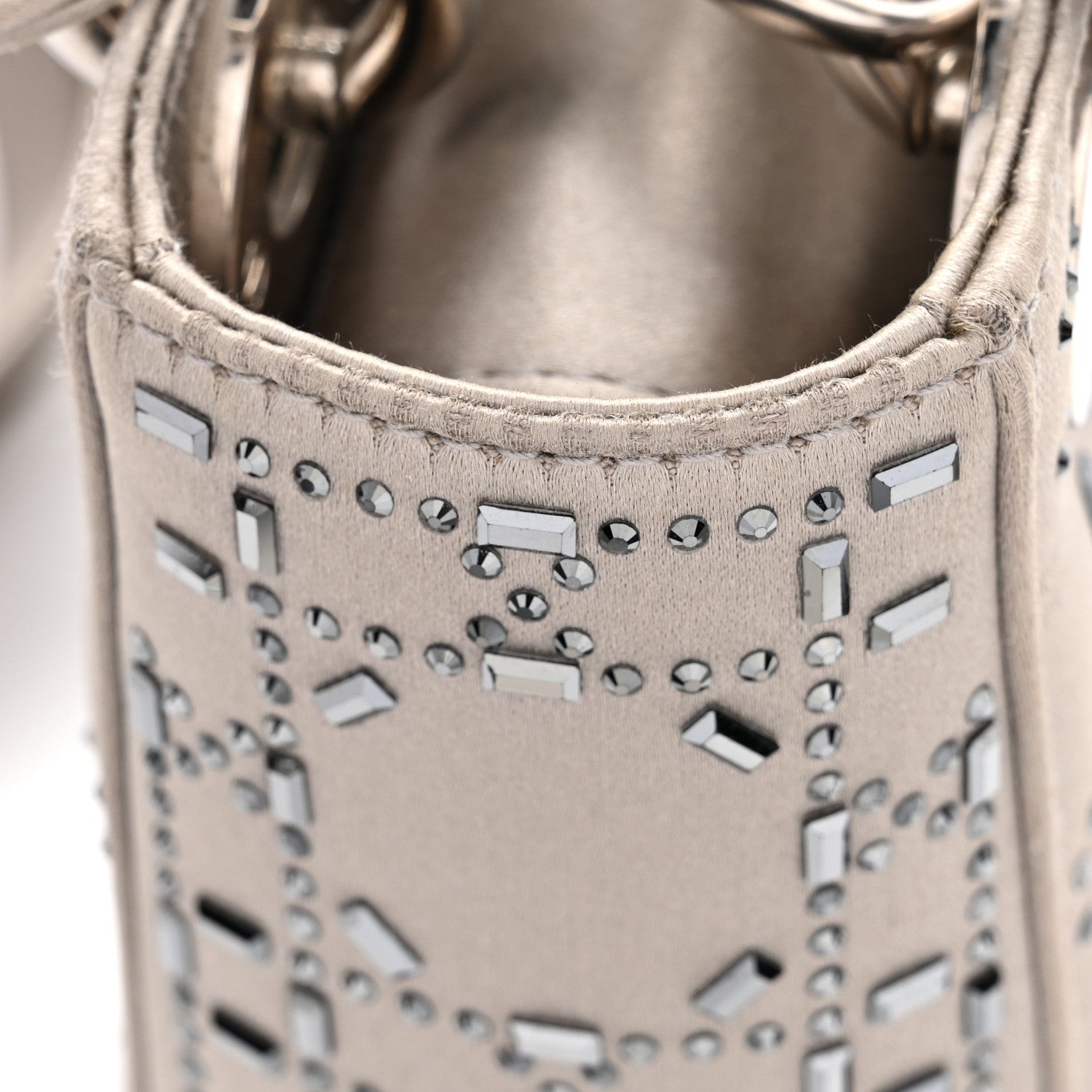 Christian Dior Satin Crystal Cannage Mini Lady Dior Gray