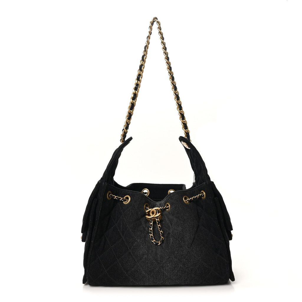 Chanel Washed Denim Quilted Small Chanel 25 Handbag Black