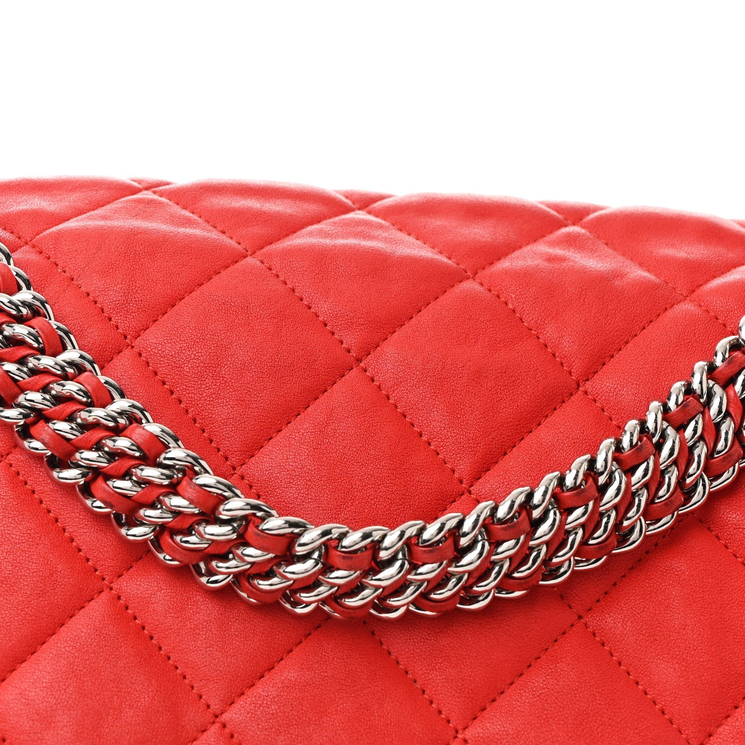 Chanel Washed Lambskin Quilted Maxi Chain Around Flap Red