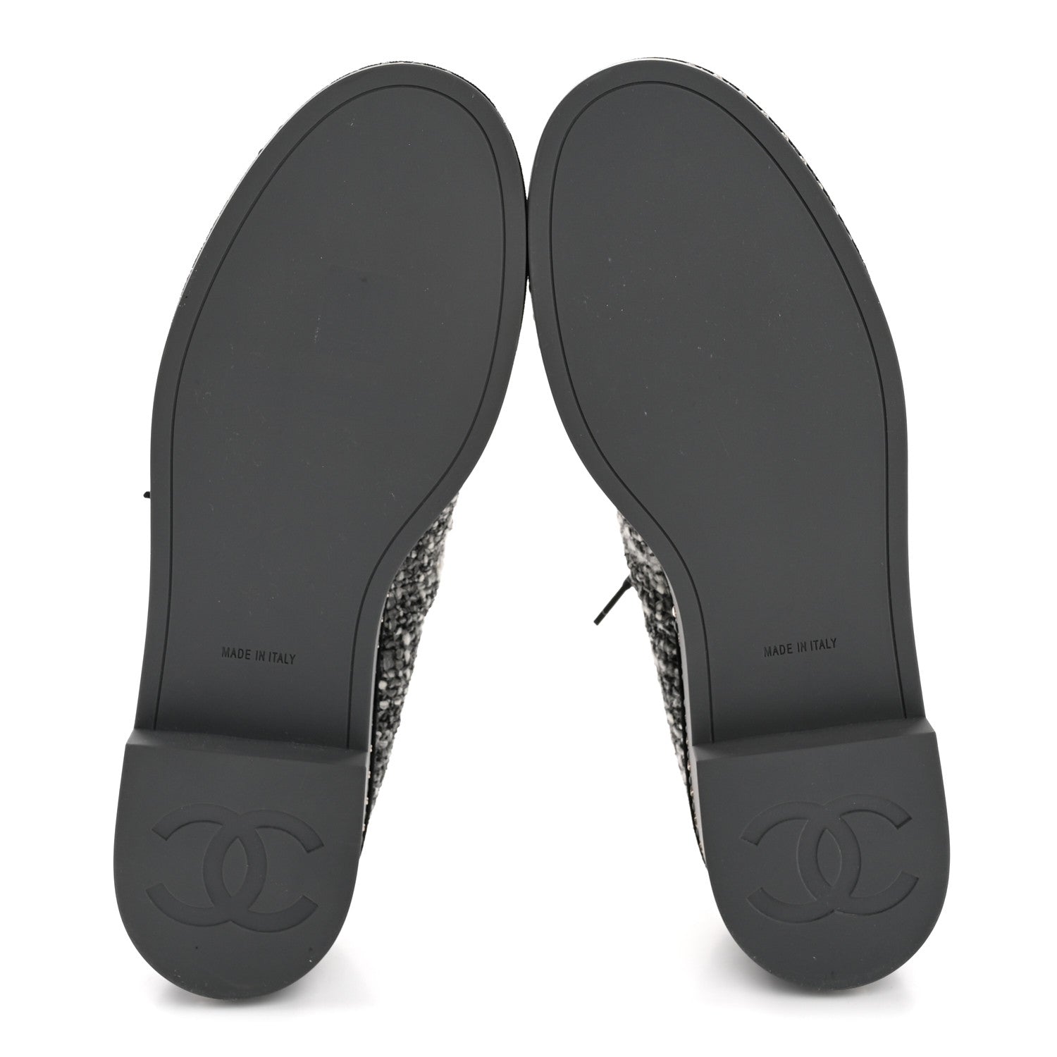 Chanel Tweed Suede CC Lace Up Oxfords 38.5 Grey Black