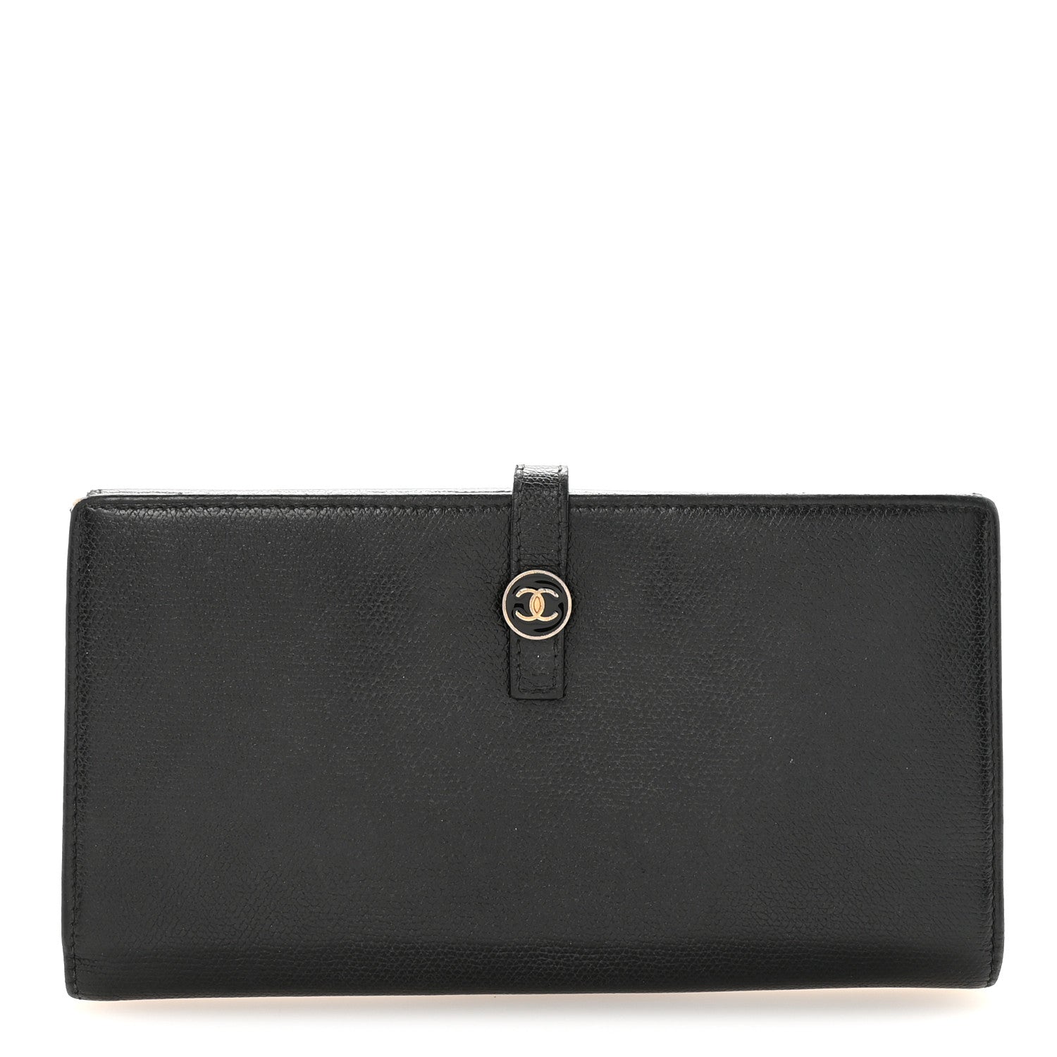 Grained Calfskin CC Button Long Wallet Black