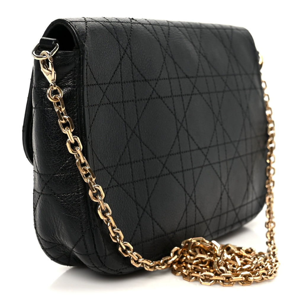 Christian Dior Grained Calfskin Cannage Diorling Wallet On Chain Black