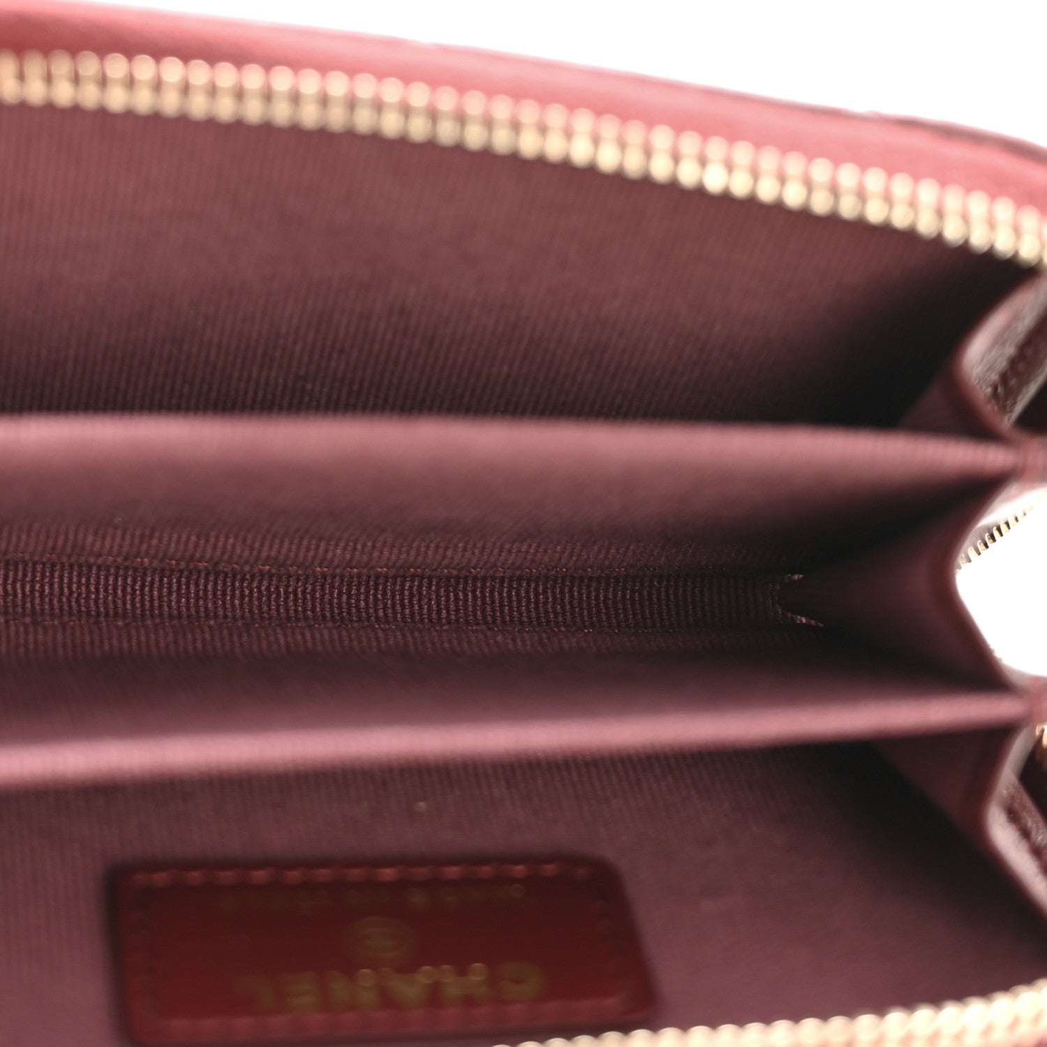 Lambskin Quilted Zip Around Coin Purse Wallet Burgundy