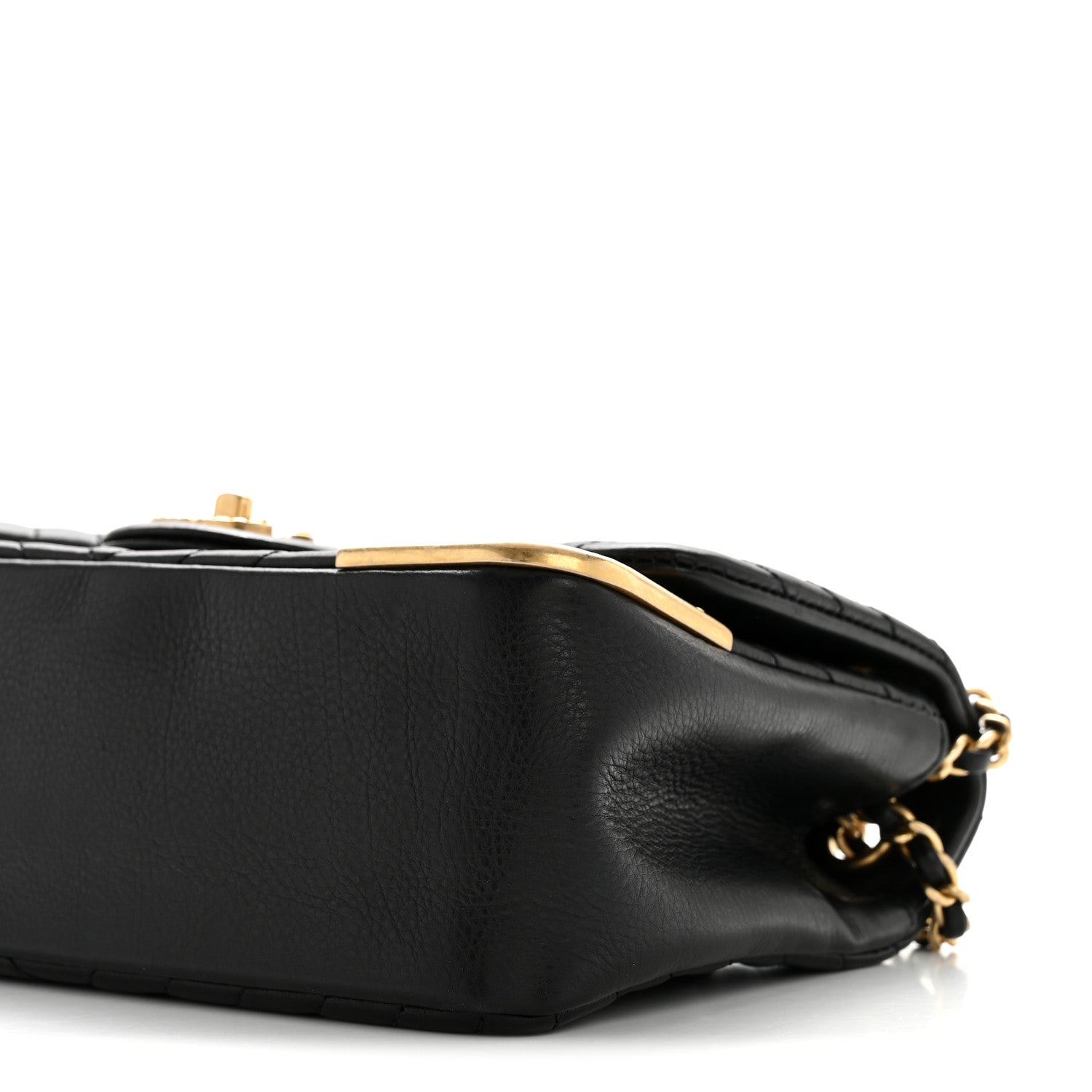 Chanel Calfskin Chevron Quilted Mini Rock The Corner Flap Black