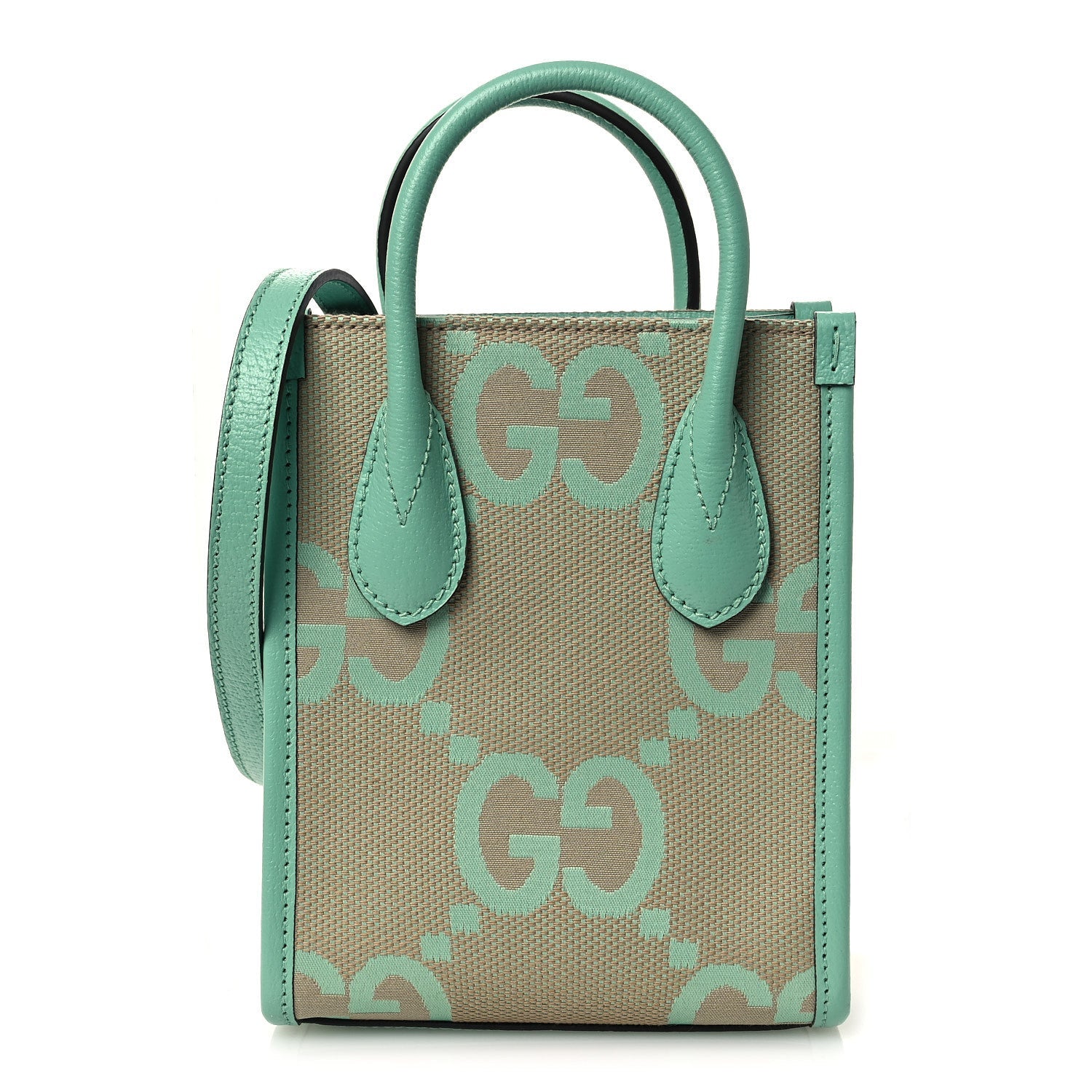 Gucci Monogram Jumbo GG Textured Dollar Calfskin Mini Tote Bag Pepperlight Mint