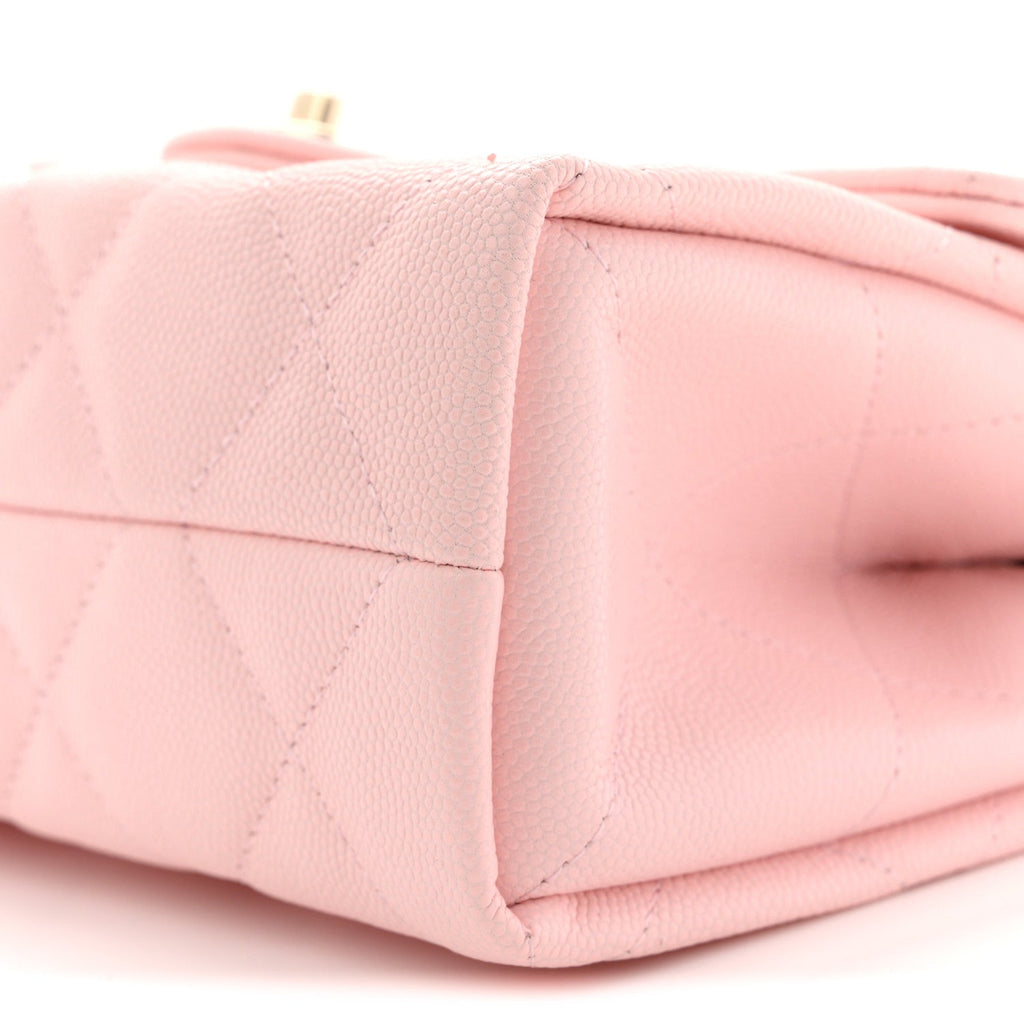 Chanel Caviar Quilted Retro Mini Twist Top Handle Clutch Flap Light Pink