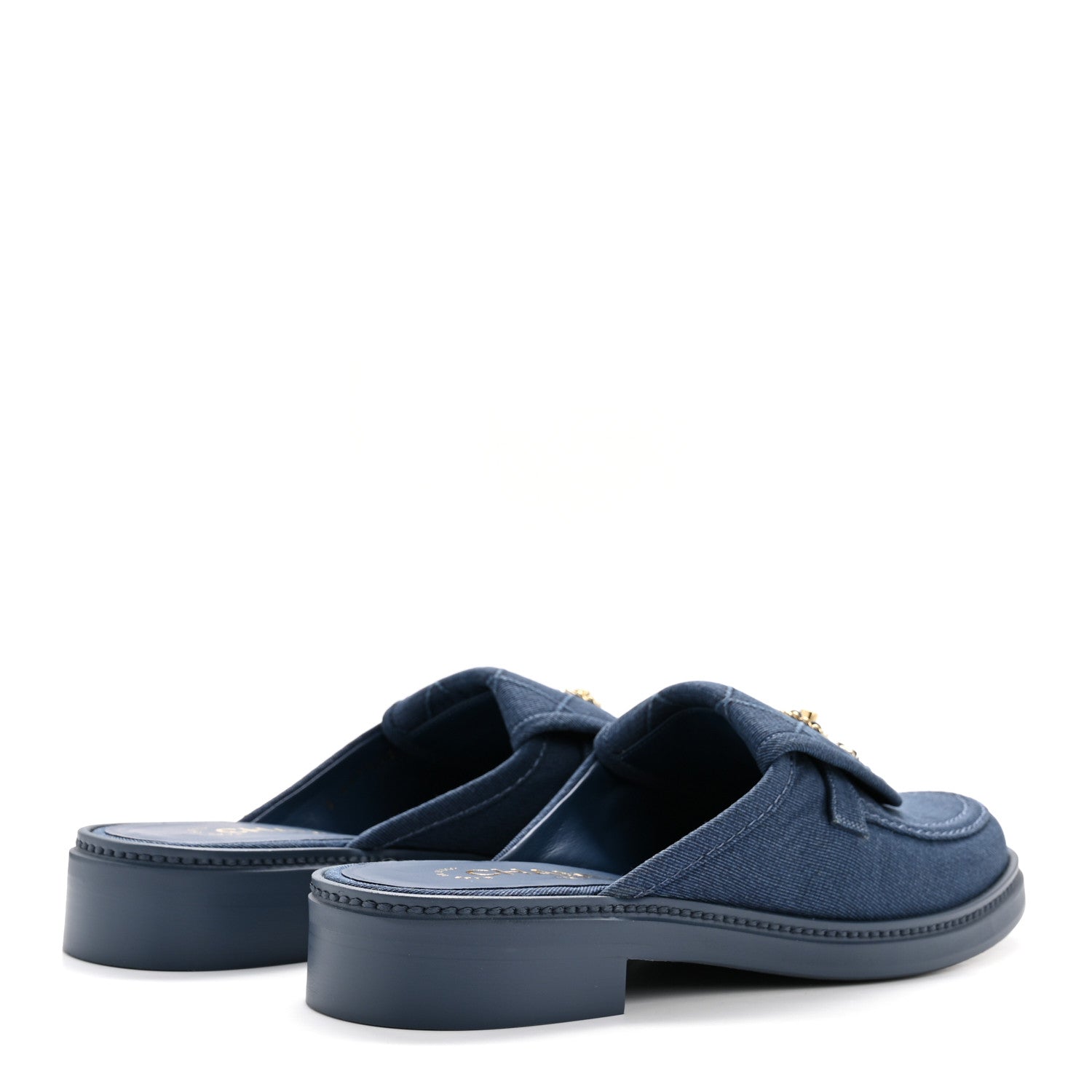 Fabric Quilted CC Turnlock Mules 39 Blue