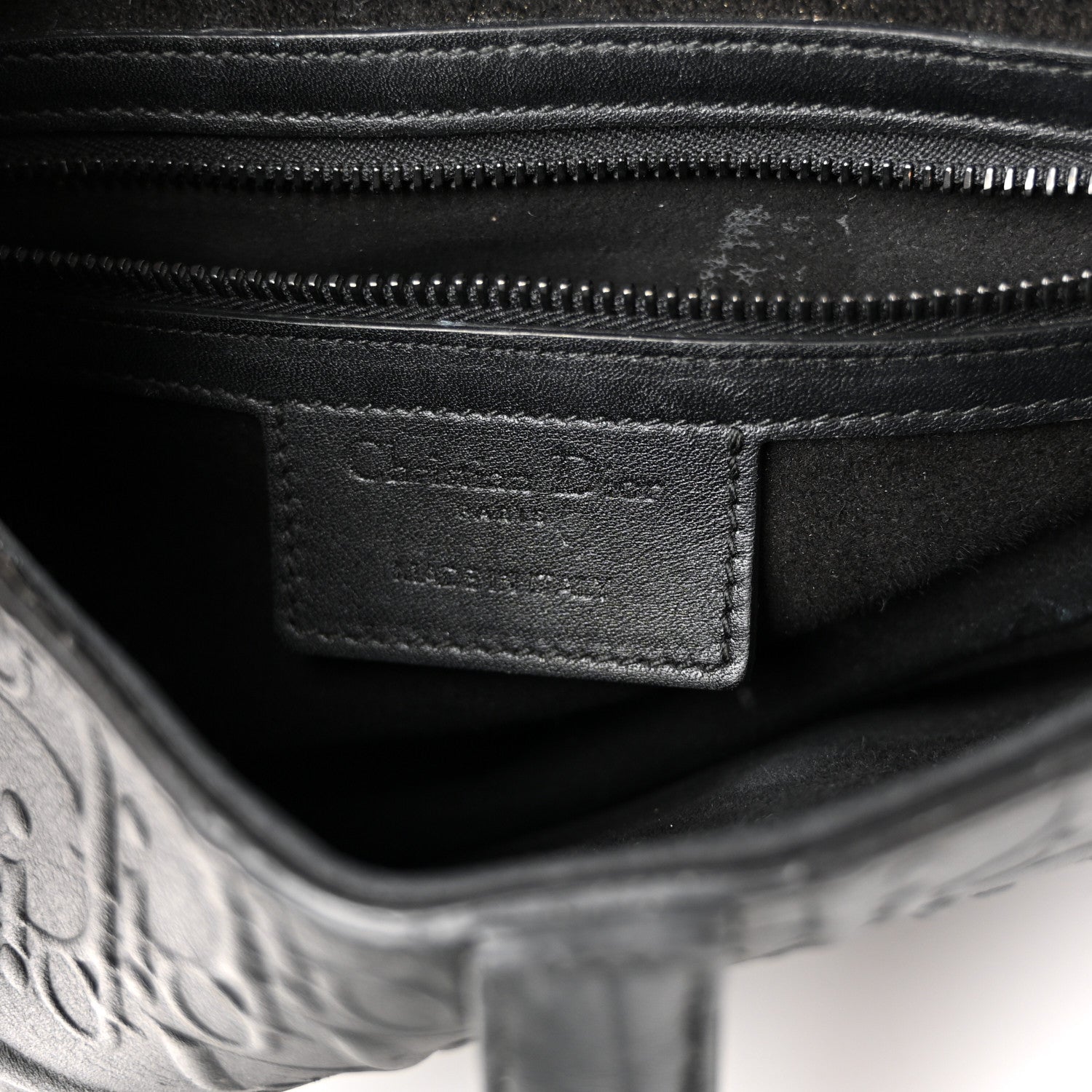 Christian Dior Calfskin Embossed Oblique Saddle Bag Black