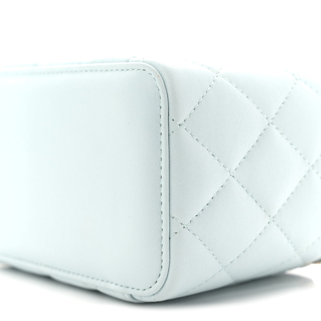 Chanel Lambskin Quilted Small Top Handle Vanity Case With Chain Light Blue