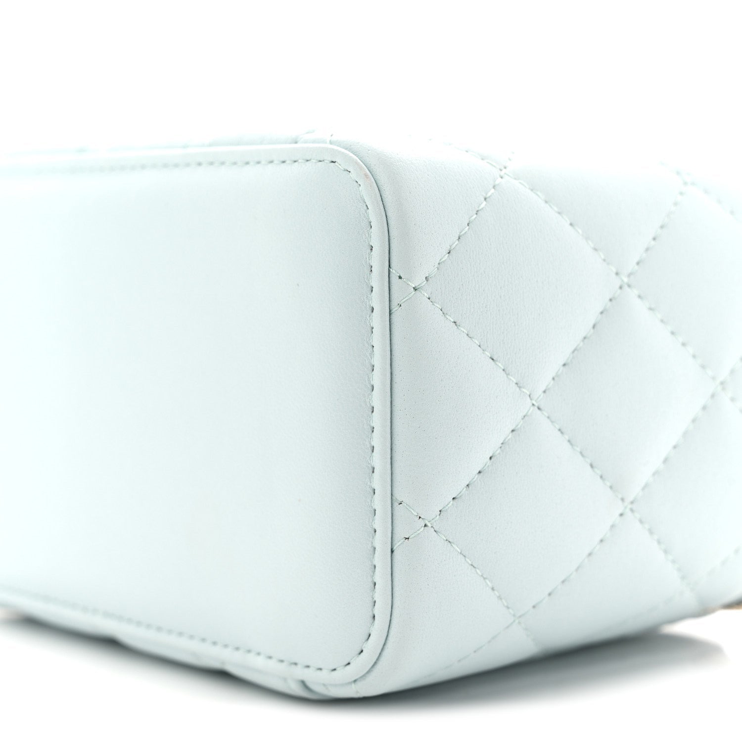 Chanel Lambskin Quilted Small Top Handle Vanity Case With Chain Light Blue