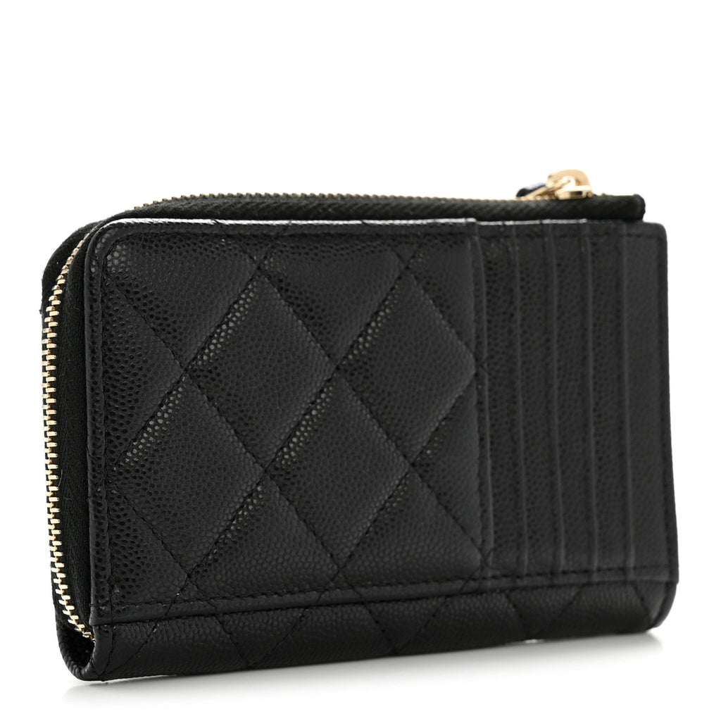 Caviar Quilted CC Zip Around Card Holder Black