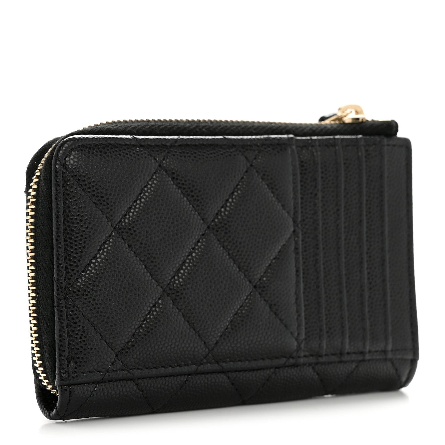 Caviar Quilted CC Zip Around Card Holder Black
