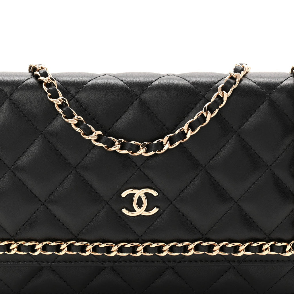 Chanel Lambskin Quilted Chain Around Wallet On Chain WOC Black