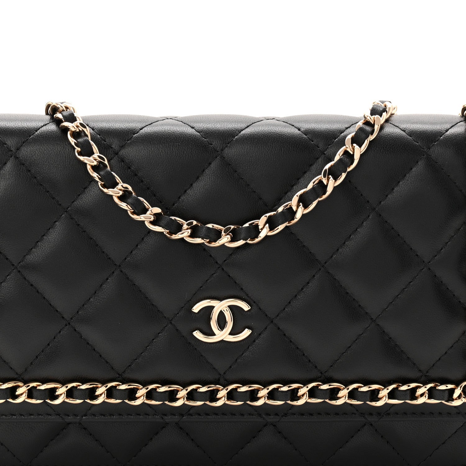 Chanel Lambskin Quilted Chain Around Wallet On Chain WOC Black