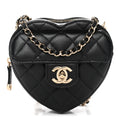 Chanel Lambskin Quilted CC In Love Heart Clutch With Chain Black