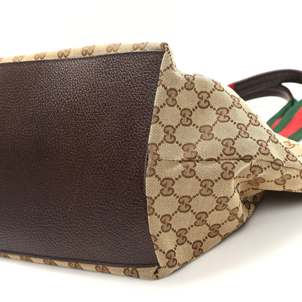 Gucci GG Monogram Medium Web Handle Bucket Tote Dark Brown
