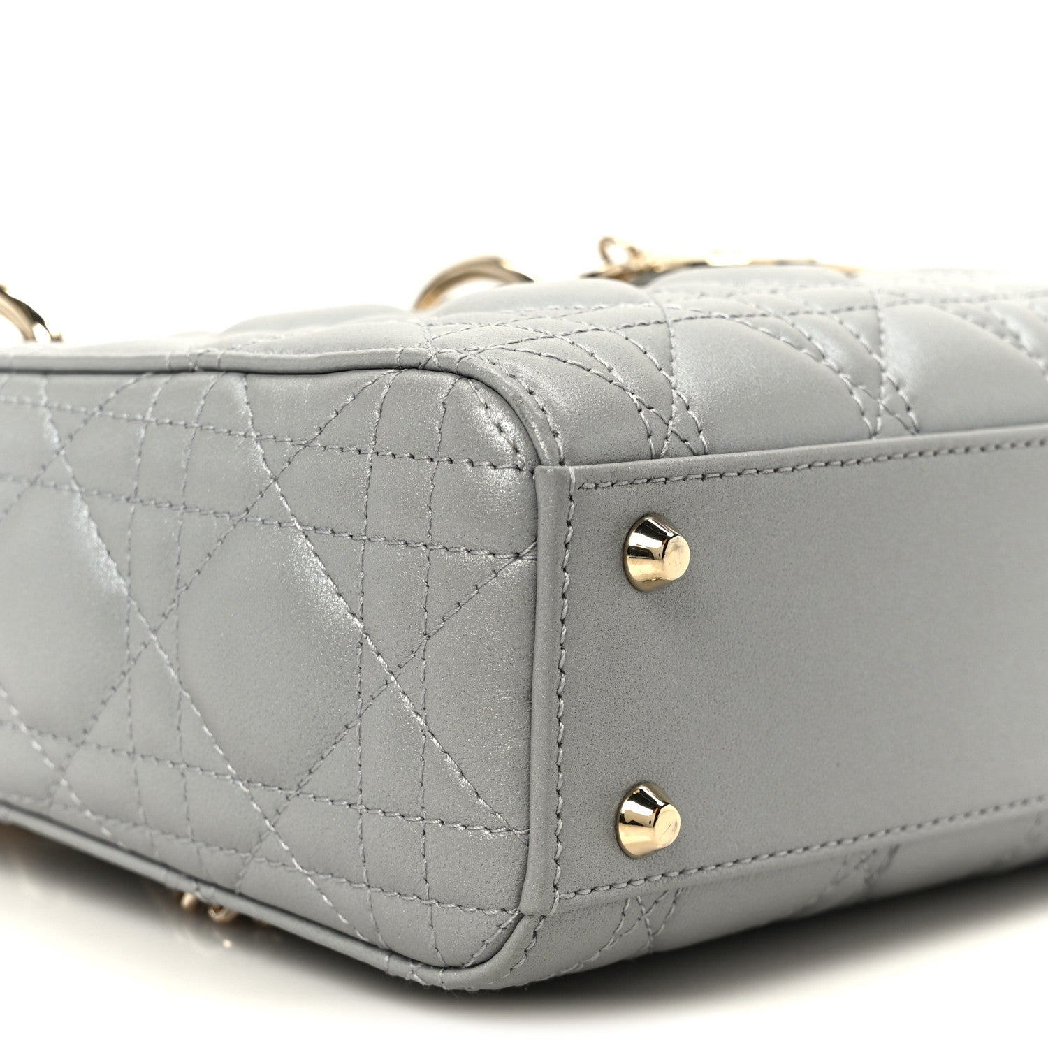 Christian Dior Metallic Lambskin Cannage Mini Lady Dior Grey