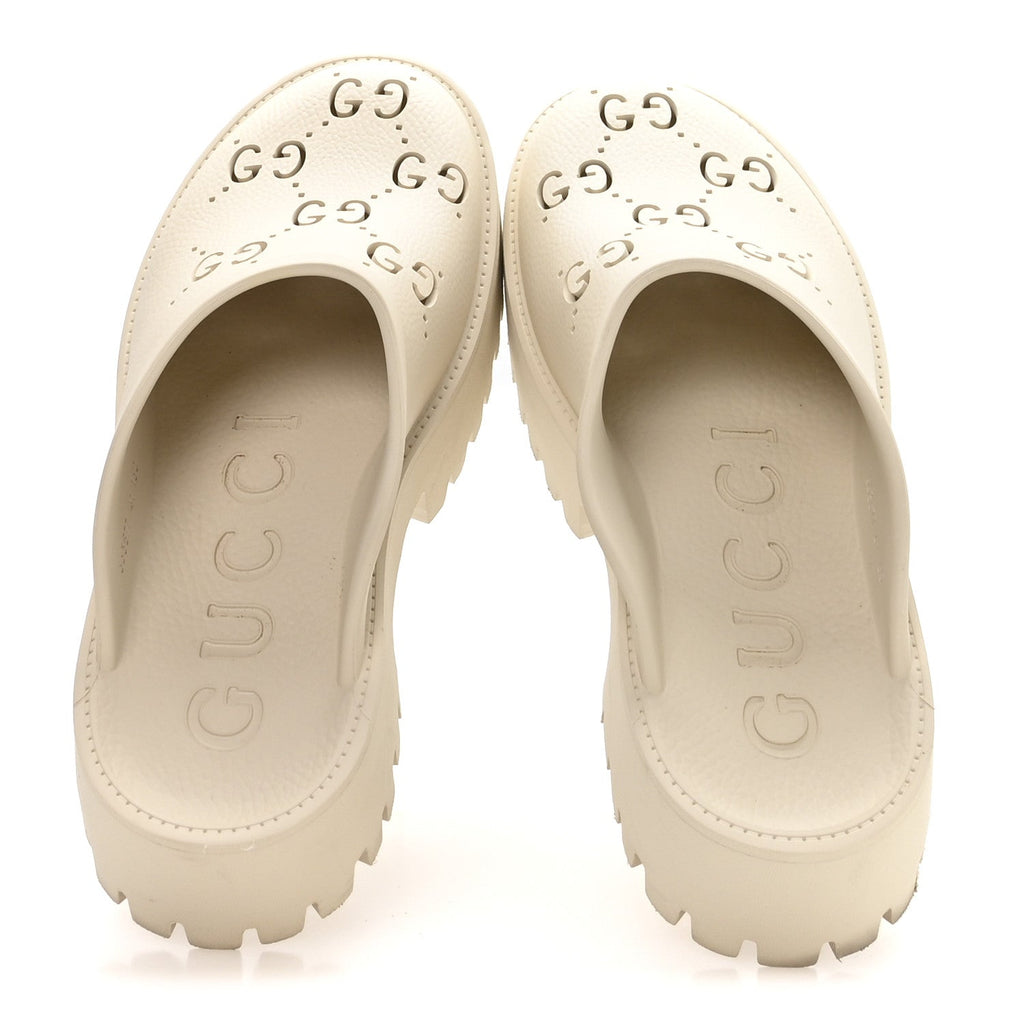 Gucci Rubber Monogram GG Go Through Platform Slide Clogs 41 Mystic White