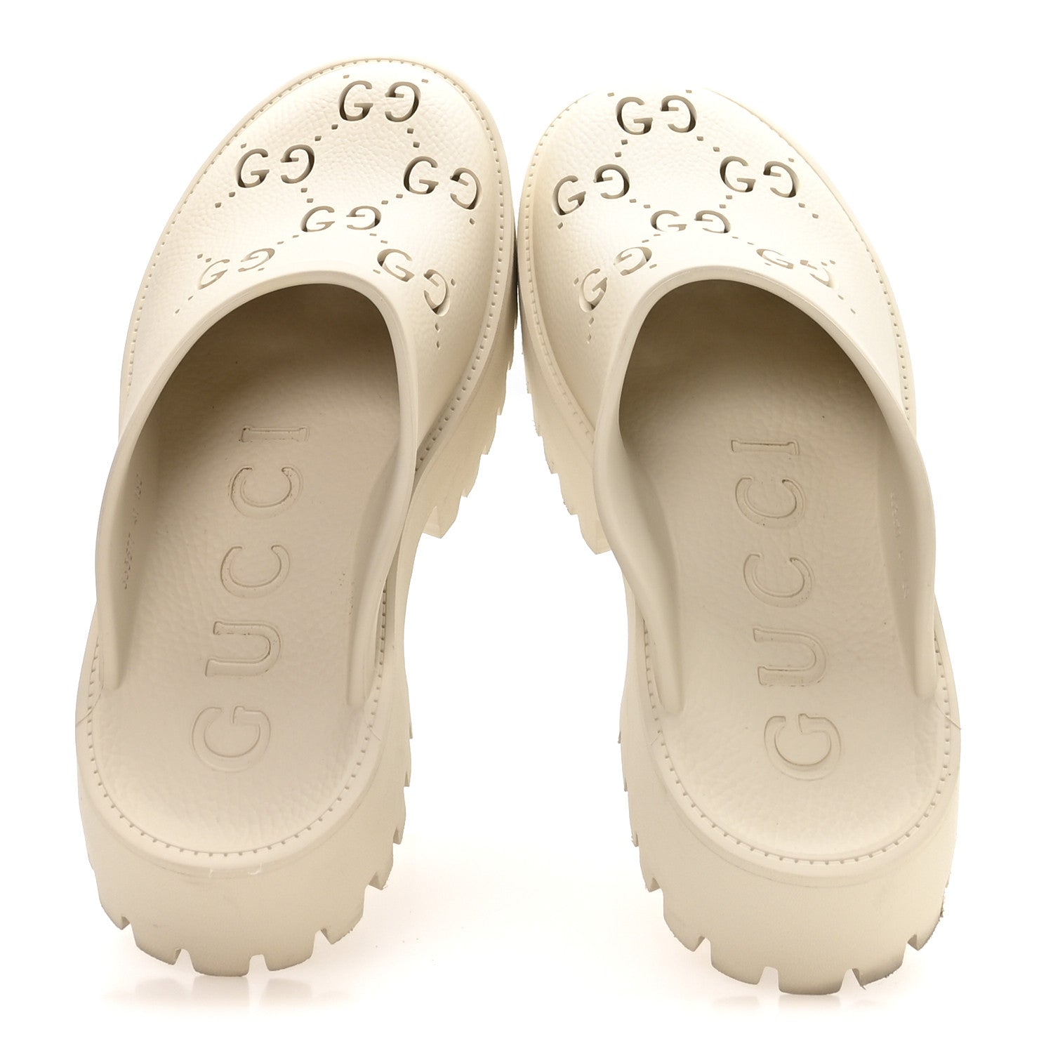 Gucci Rubber Monogram GG Go Through Platform Slide Clogs 41 Mystic White